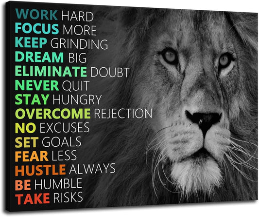 Motivational Canvas Wall Art Lion Inspirational Poster Animal Inspiring Canvas Prints Artwork for Office Living Room Modern Home Decor Painting Stretched and Framed Ready to Hang [24''Wx 18''H]