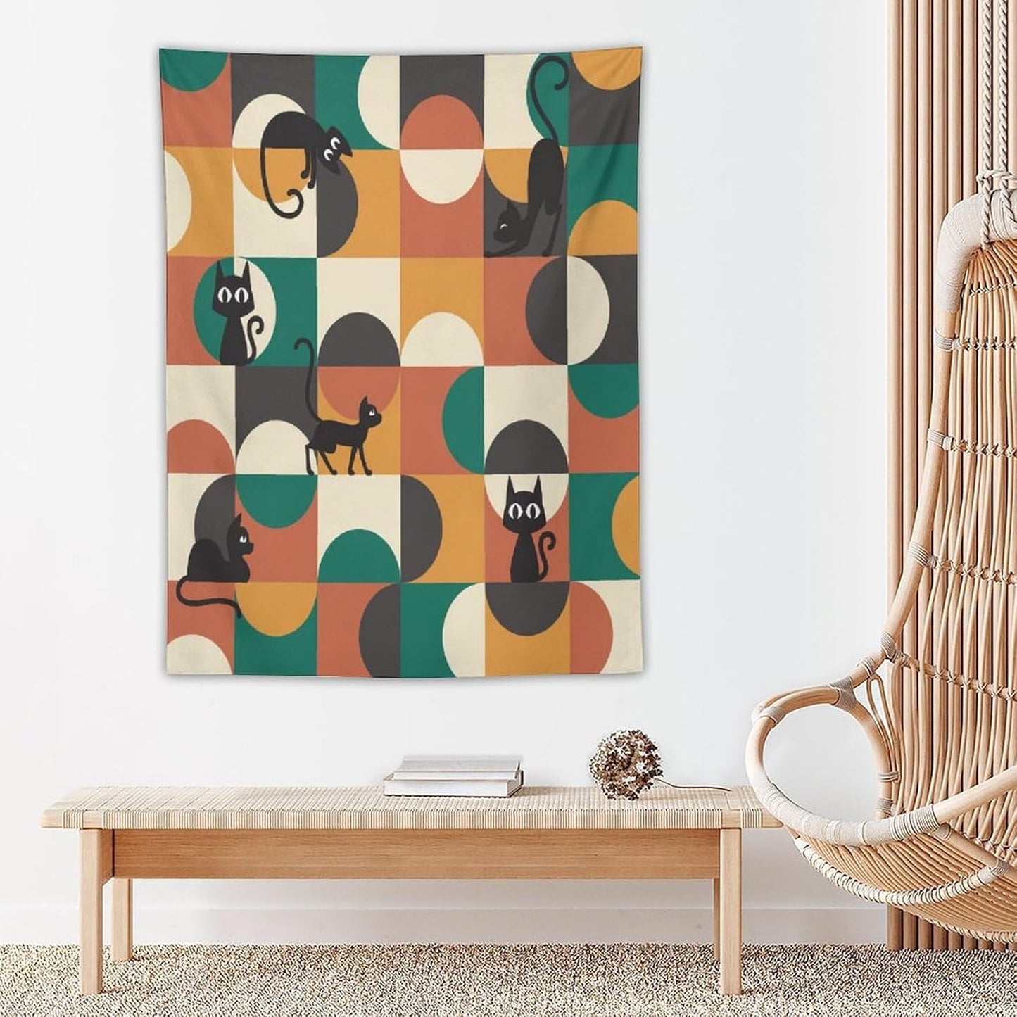 ICMOLYYENLO Boho Medieval Cat Tapestry, Abstract Atomic Starburst Geometric Aesthetic Art Wall Hanging For Bedroom Living Room Dormitory 60x80 Inches