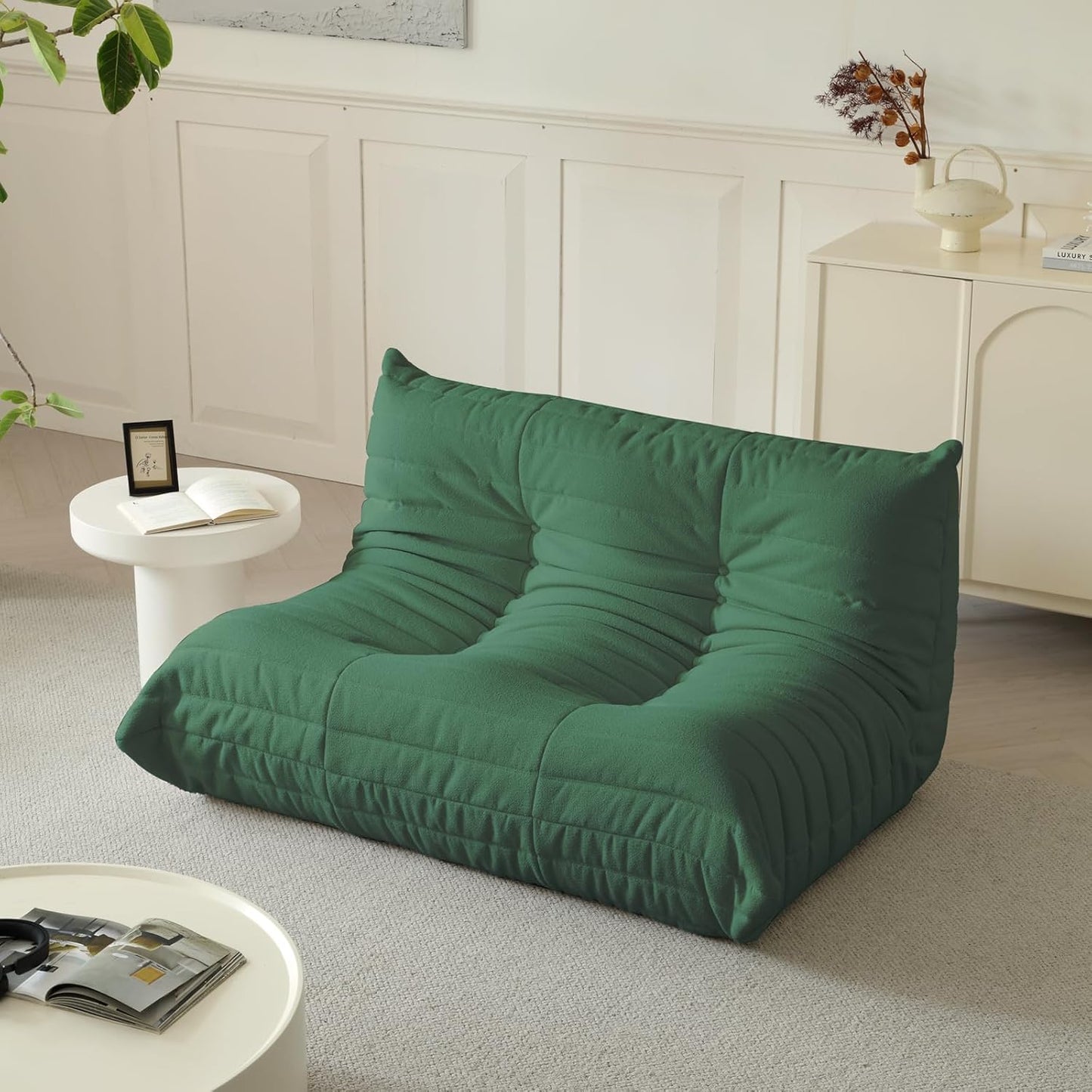 Luxury Sofa Couch Chair, Lazy Floor Seating, Fireside Bean Bag Chair, Ergonomic Tatami Sofa Lounger for Living Room, Bedroom, Office, Loveseat, Green