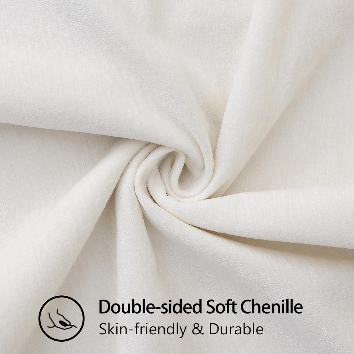 decorUhome Chenille Soft Throw Pillow Covers 20x20 Set of 2, Farmhouse Velvet Neutral Decorative Euro Pillow Covers with Stitched Edge for Couch Sofa Bed Home Decor, Cream White