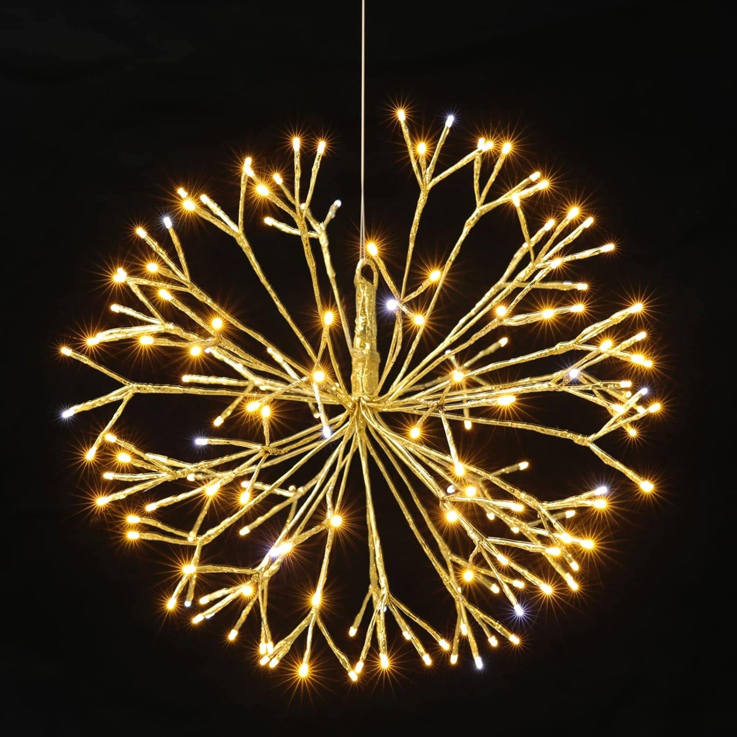 Christmas led Sparkle Ball Hanging Outdoor décorations -Haning Twig Ball,Snowflake Ornament Lights Indoor Outdoor Festive Holiday Décor 24Inch (Warm White)