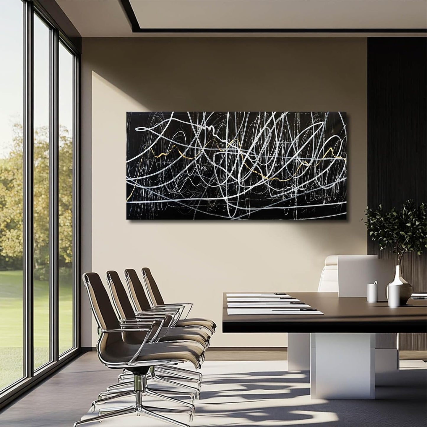 CHUDANHAO Black And White Wall Art Large Wall Decor Abstract Pictures Office Artwork Minimalist Wall Decorations Graffiti Art for Walls 29"x58"