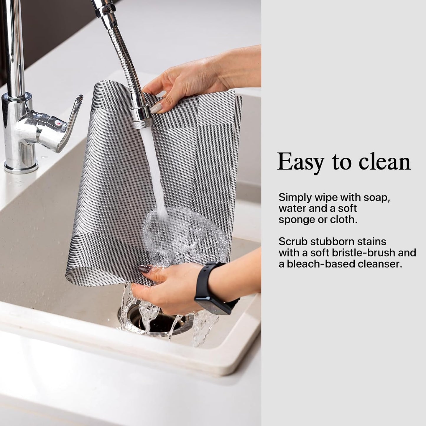 Placemats Set of 4 - Easy Clean Woven Vinyl Placemats for Dining Table, Indoor/Outdoor Place Mats, Washable PVC Table Mats （Silver Cube）