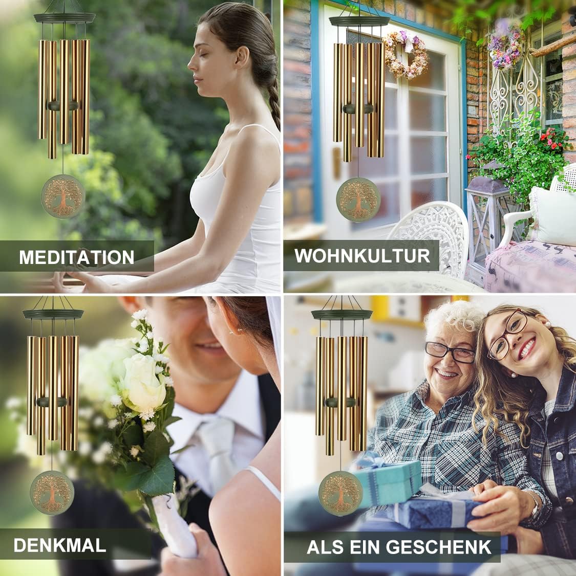 Wind Chimes for Outside,Outdoor Wind Chimes for Mother & Grandma - Large Garden Hanging Decor with Tree of Life Engraving, Perfect for Yard, Home, Christmas, Birthdays