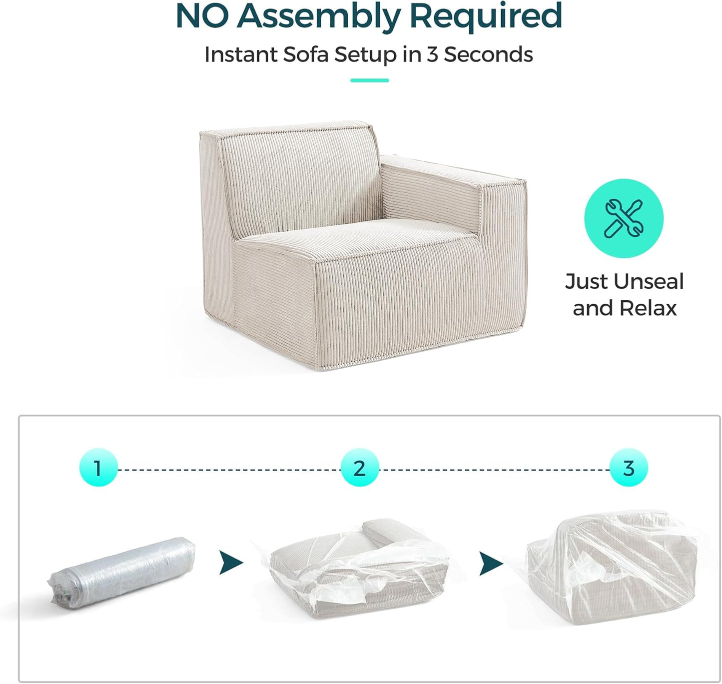 LINSY HOME Oversized Modular Sectional Sofa, 105" Cloud Couch L Shaped 3-Seat Sofa with 2 Movable Ottomans, Corduroy Sectional Couches for Living Room, No Assembly Required, Beige