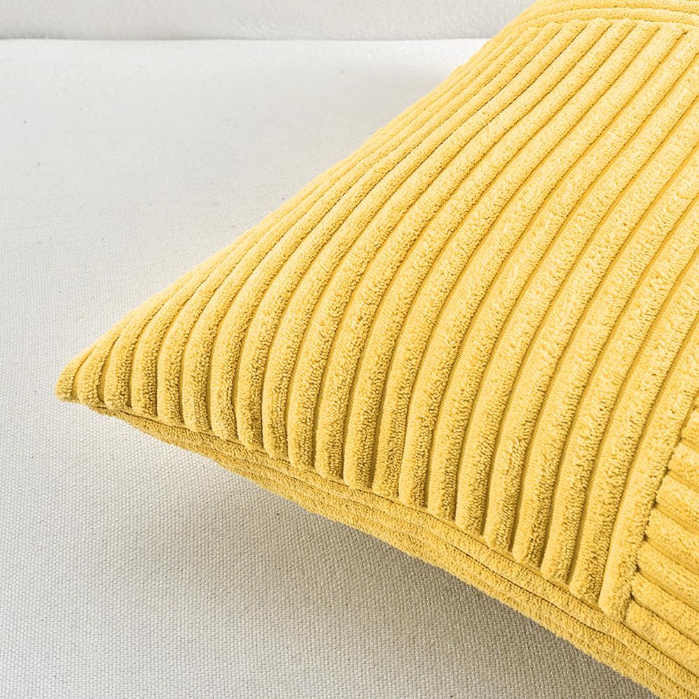 Fancy Homi 2 Packs Yellow Decorative Throw Pillow Covers 18x18 Inch for Living Room Couch Bed, Rustic Farmhouse Boho Home Decor, Soft Corss Corduroy Patchwork Textured Square Cushion Case 45x45 cm