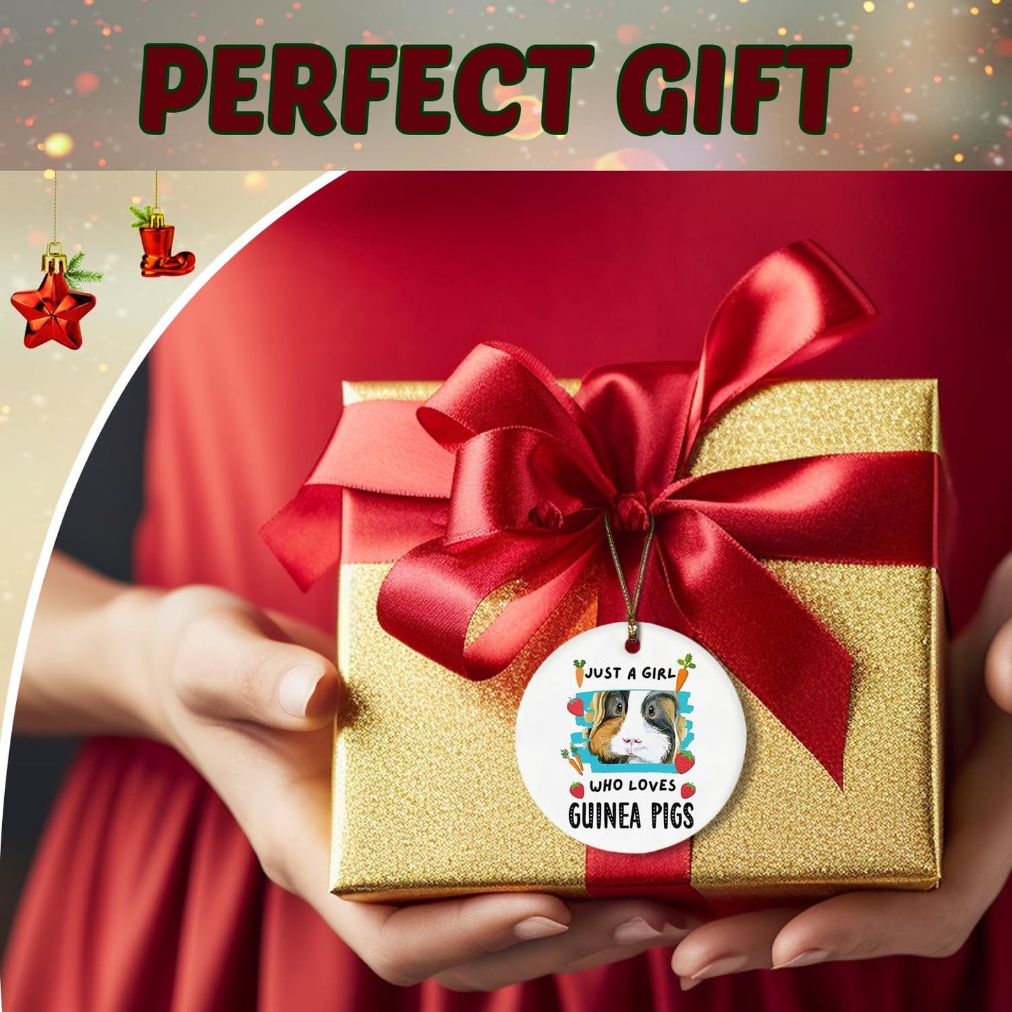 Guinea Pig Ornament, Guinea Pig Ornaments for Christmas Tree, Guinea Pig Gifts for Lovers Women, Just a Girl Who Loves Guinea Pigs Ceramic Ornaments, Guinea Pig Decorative Hanging Ornament