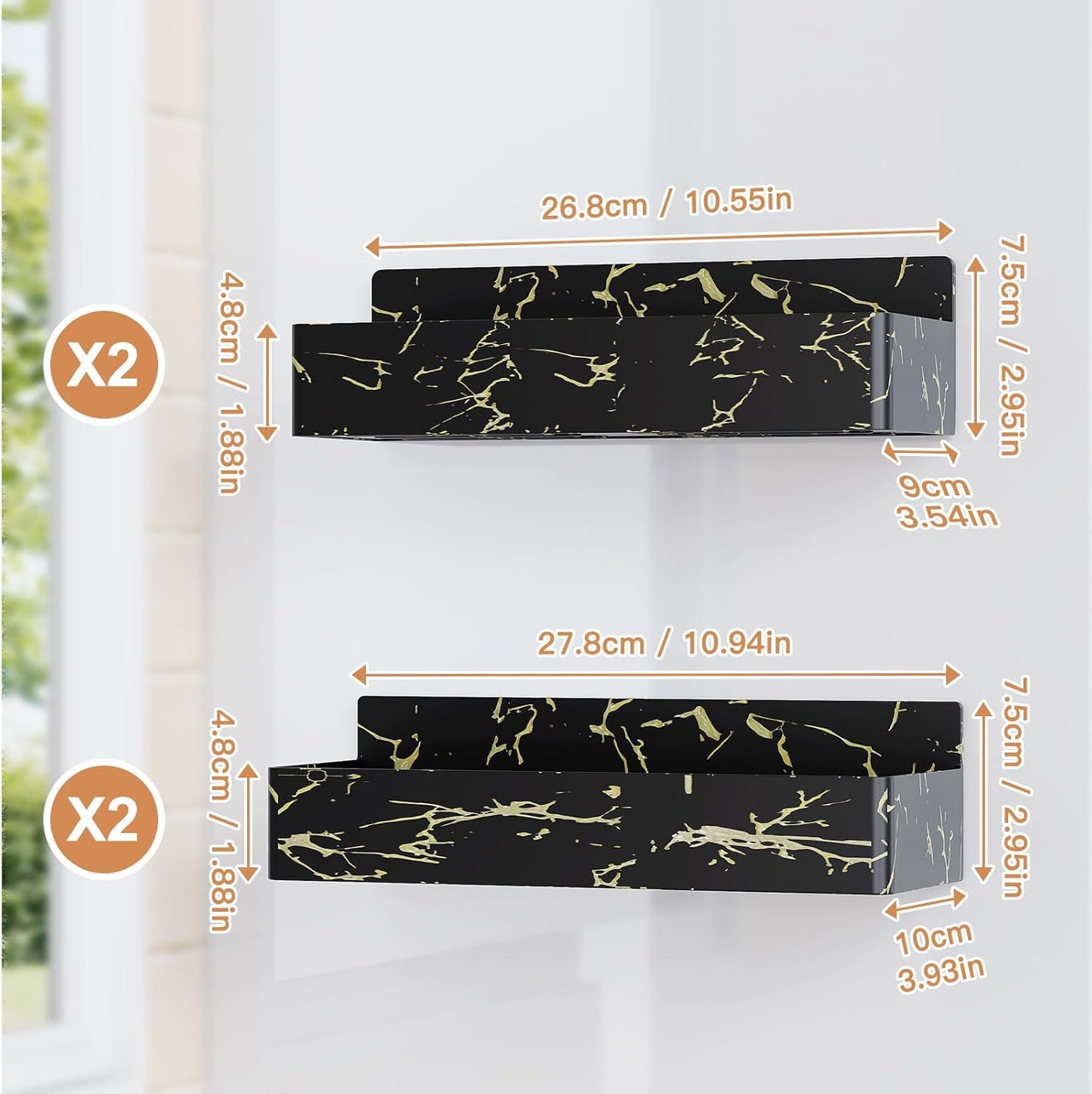 Magnetic Spice Rack for Refrigerator, Kitchen Organizer and Storage Shelf, Black Gold(4 Pack)