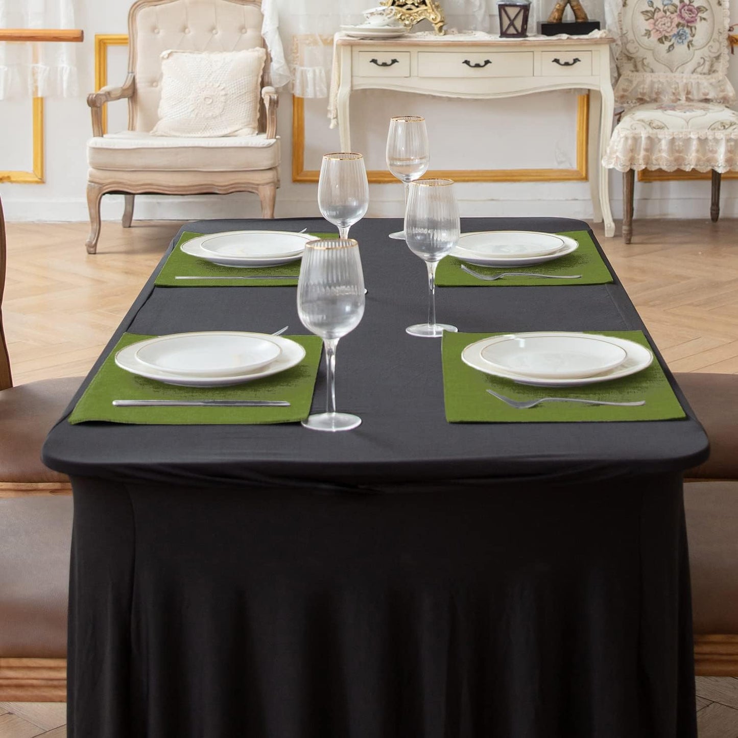 Cloth Placemats Set of 8, Linen Type Fabric Placemats Machine Washable Heat Resistant Placemats Wrinkle Free Thick Polyester Kitchen Place Mats for Dining Table (Green)