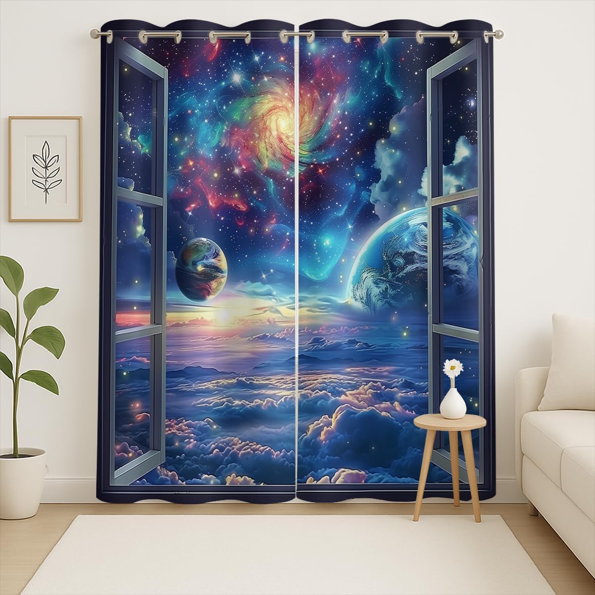Space Galaxy Blackout Curtains for Girls Boys Kids Home Decor, Universe Nebula Galaxies Solar Planet Grommet Thermal Insulated Drapes Darkening Window Curtain for Bedroom Living Room, 84 x 84 Inch