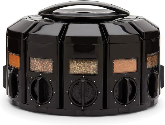 Kitchen Art Spice Rack Select-A-Spice Auto-Measure Carousel 12 Compartments Black 8.75 x 8.75 x 6 inches