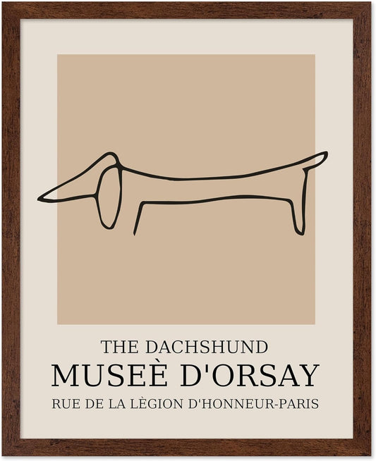 Poster Master Vintage Poster - Retro Minimalist Print - Gift for Artist, Housewarming - Dachshund Dog, Line Drawing, Abstract - Wall Decor for Living Room, Bedroom, 8x10 Brown Framed