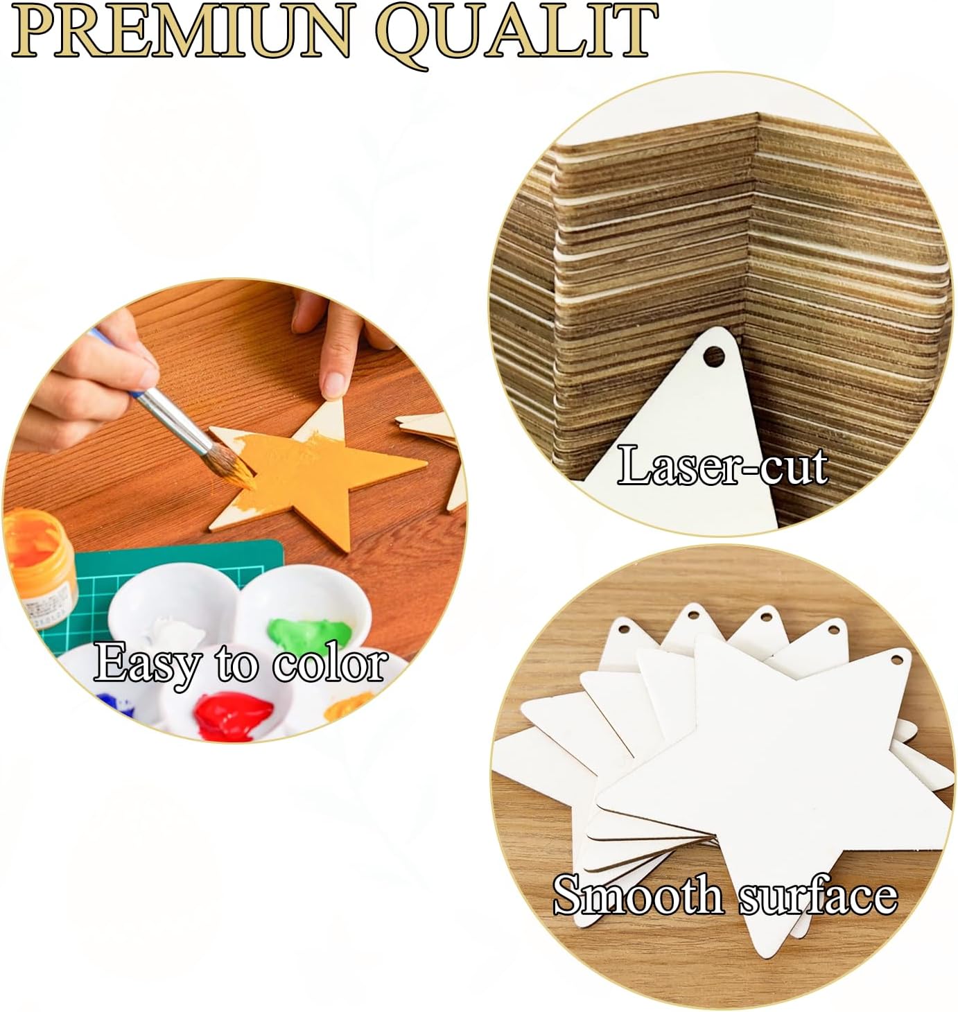 FCECOR 4" 100PCS Wooden Stars for Crafts, Wood Stars for 4th of July Kids Crafts Wood Slices DIY Crafts Supplies, Unfinished Wooden Ornaments for DIY Christmas Crafts Projects