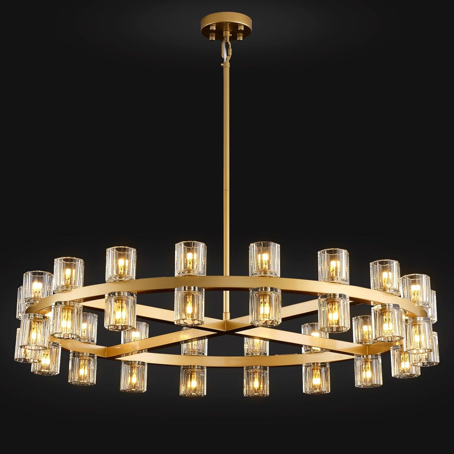 Modern 36" Gold Round Chandelier Light Fixture, K9 Crystal Chandeliers for Dining Room, Living Room, Dining Room Chandeliers Over Table, Chandelier for Bedroom, Foyer, Includes 36XG4 Bulbs