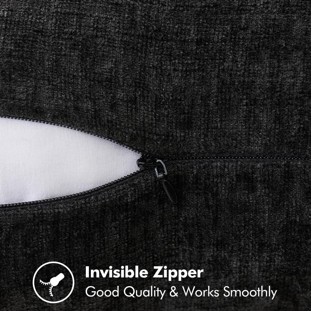 MIULEE Pack of 2 Couch Throw Pillow Covers 16x16 Inch Black Farmhouse Decorative Pillow Covers with Stitched Edge Soft Chenille Solid Dyed Spring Pillow Covers for Sofa Bed Living Room