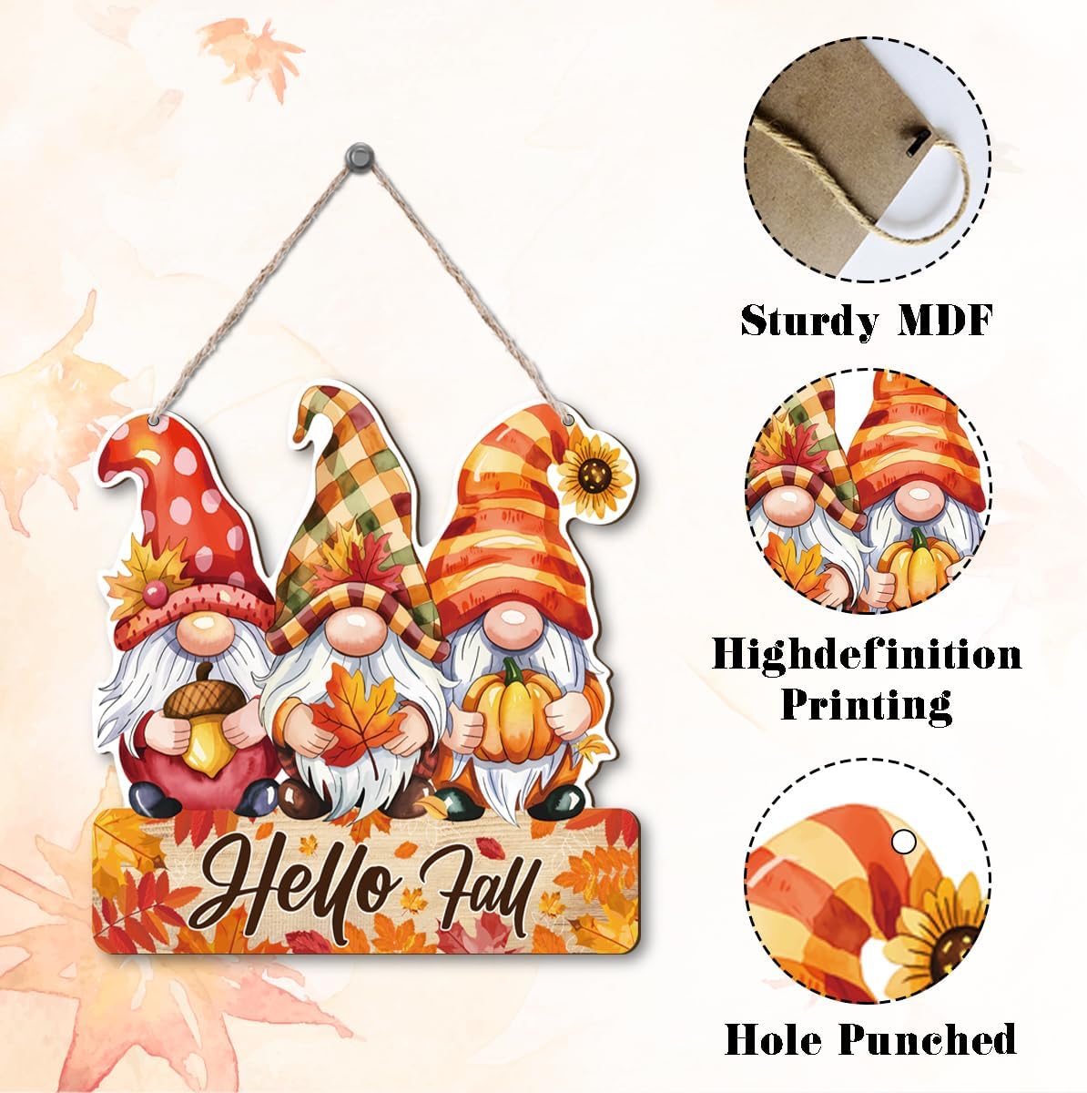 Hello Fall Wood Hanging Gnome Decoration, Autumn Wooden Signs, Rustic Thanksgiving Decoration, Home Interior And Exterior Decor, Autumn Harvest Thanksgiving Home Decor