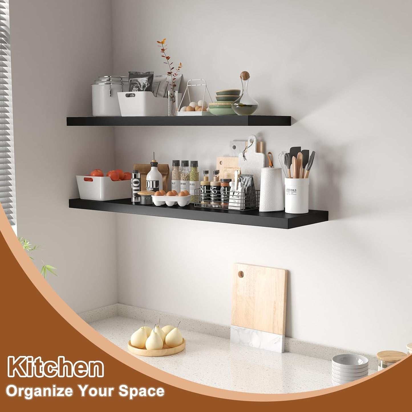 12 Inch Deep Floating Shelves for Wall 2 Pack Floating Shelves Large Storage Space Wall Mount Shelf for Living Room Kitchen Bathroom 30" W x 12" D x 1.2" H Black