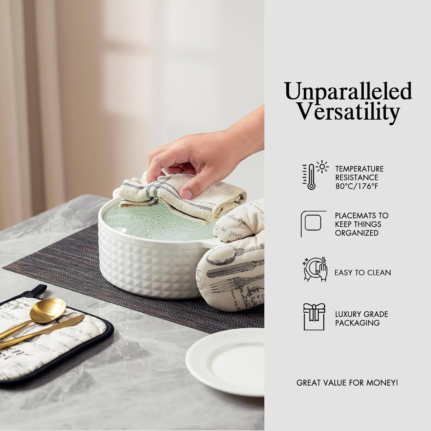 Placemats Set of 4 - Easy Clean Woven Vinyl Placemats for Dining Table, Indoor/Outdoor Place Mats, Washable PVC Table Mats（Black/Brown）