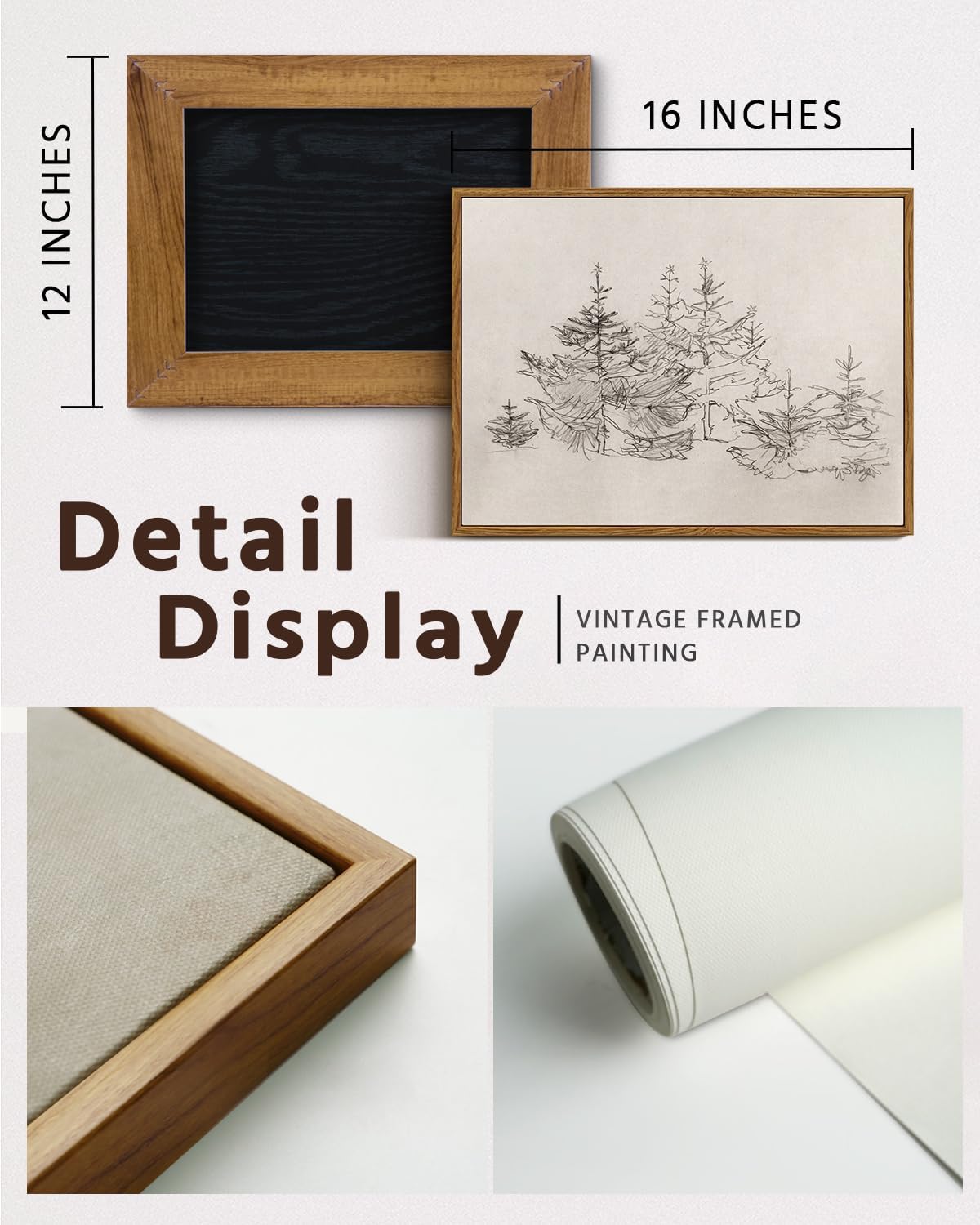 VIYYIEA Framed Canvas Wall Art Home Decor Pine Tree Prints Wall Pictures Black and White Watercolor Winter Room Decor Tree Life Vintage Botanical Home Decor 12x16in