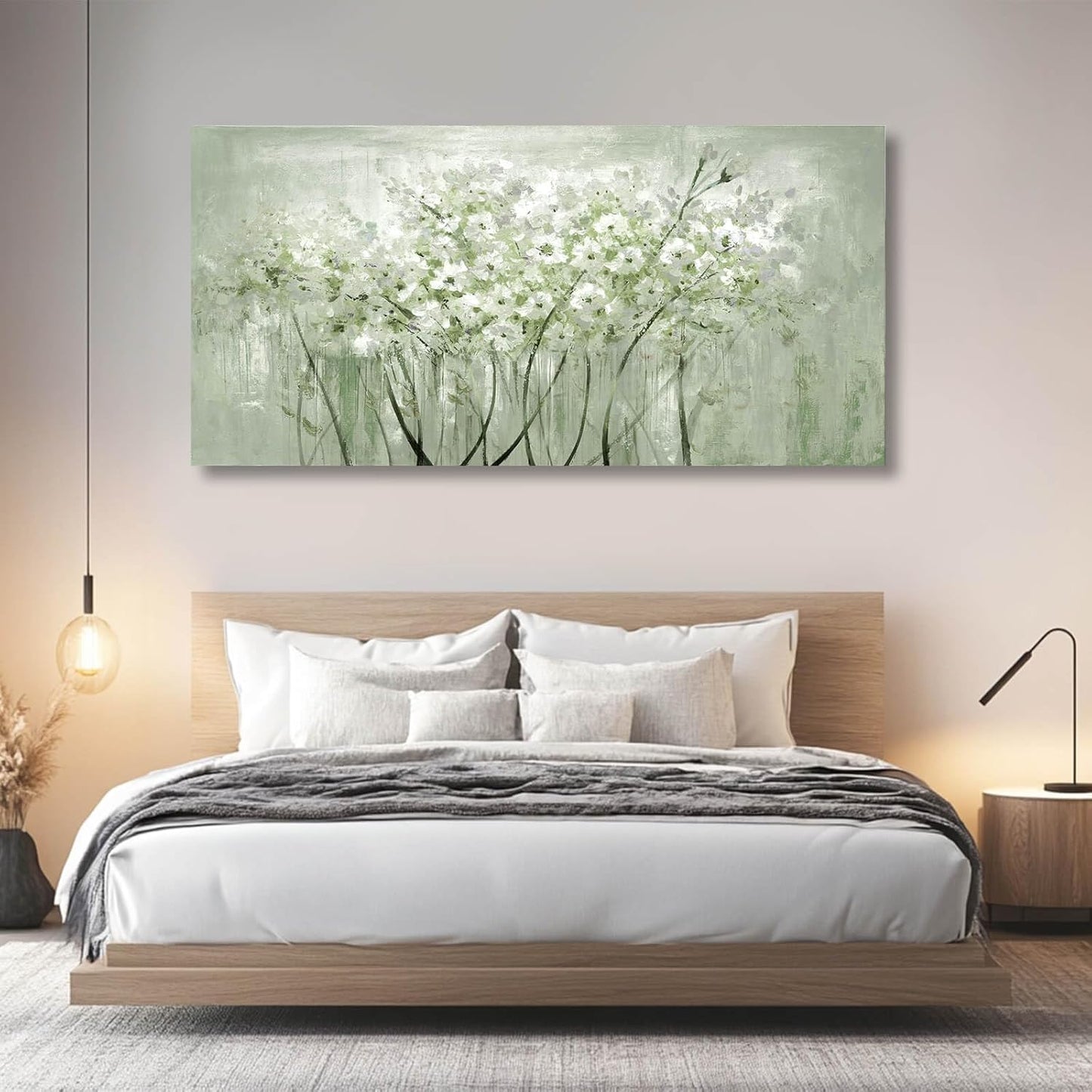 MLART99 Modern Artwork Wall Decor White Flowers Picture Art 24"x48" Plant Wall Art Decorations for Living Room Office