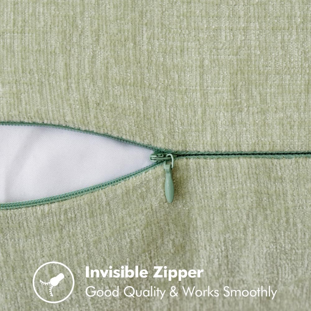 MIULEE Pack of 2 Couch Throw Pillow Covers 24x24 Inch Light Green Farmhouse Decorative Pillow Covers with Stitched Edge Soft Chenille Solid Dyed Spring Pillow Covers for Sofa Bed Living Room