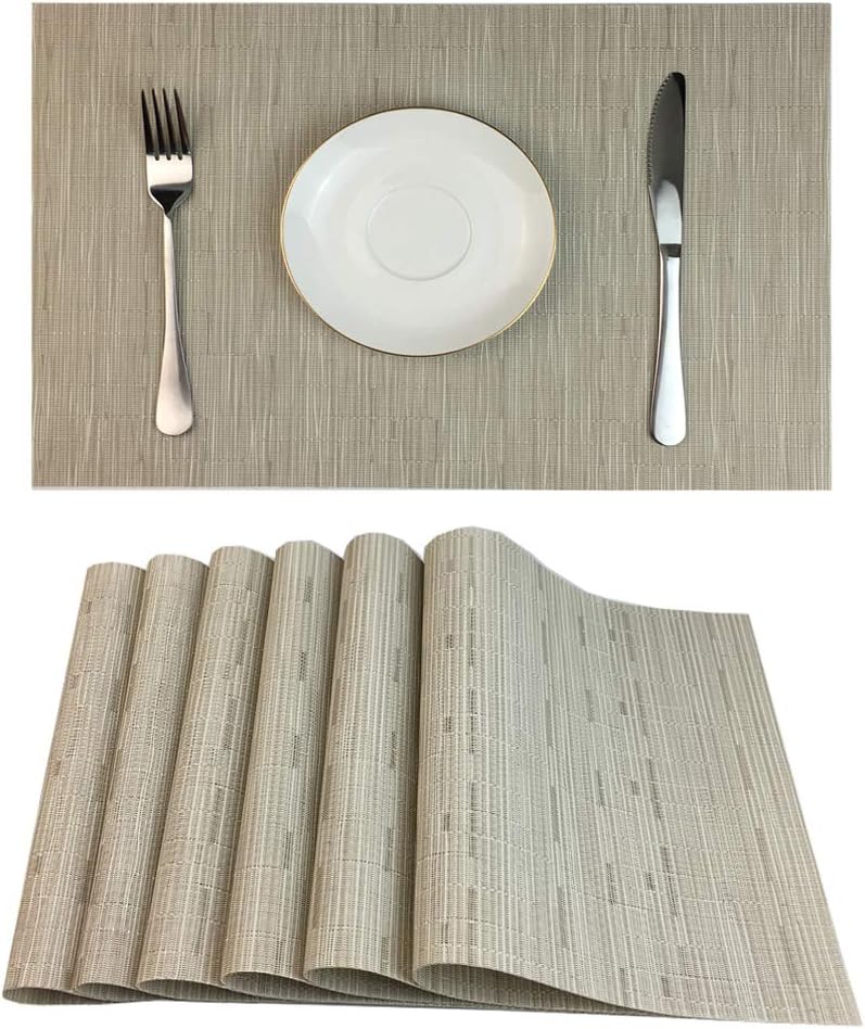 Red-A Placemats Set of 6 for Dining Table Heat-Resistant Washable Place Mats Woven Vinyl Kitchen Table Mats Easy to Clean,Cream