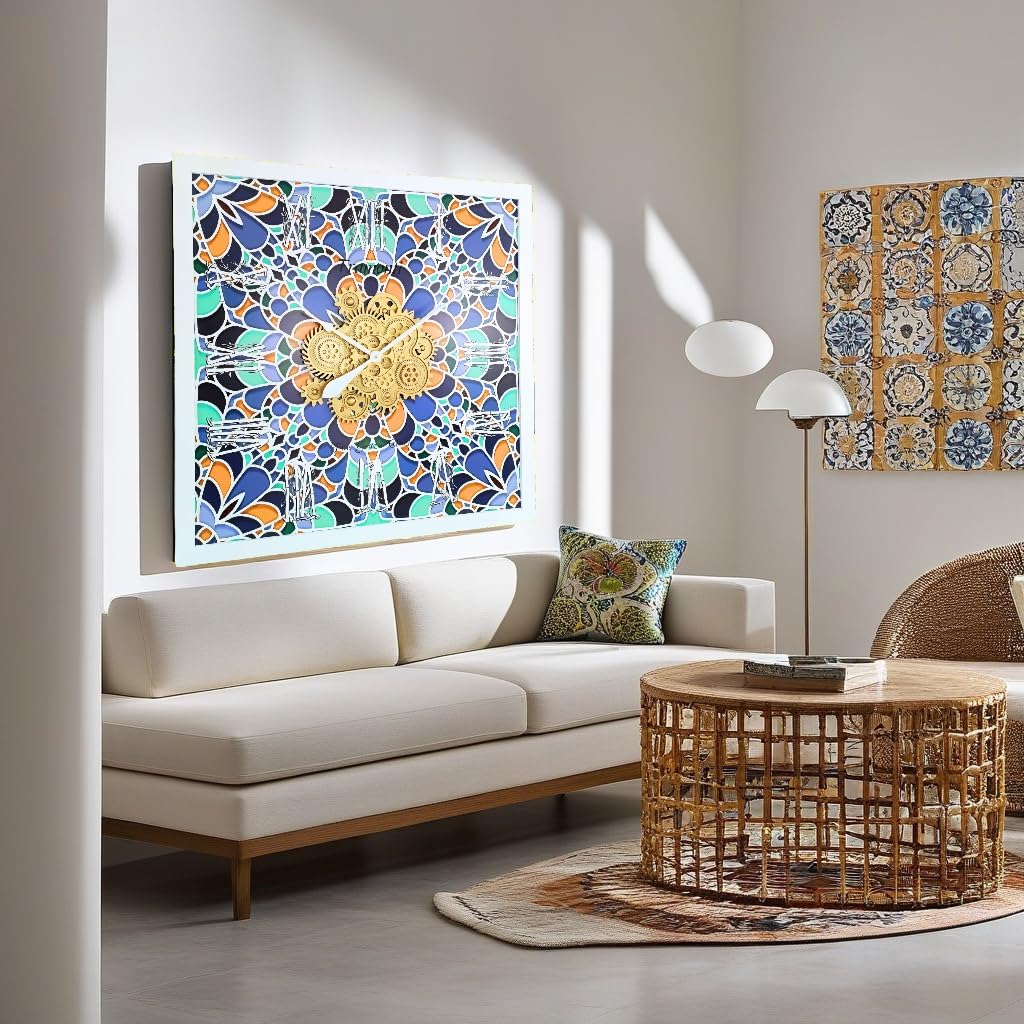 The Gears Clock Wall Clock Italy Collection with Moving Gears (Tramonti, 36 inch Square)