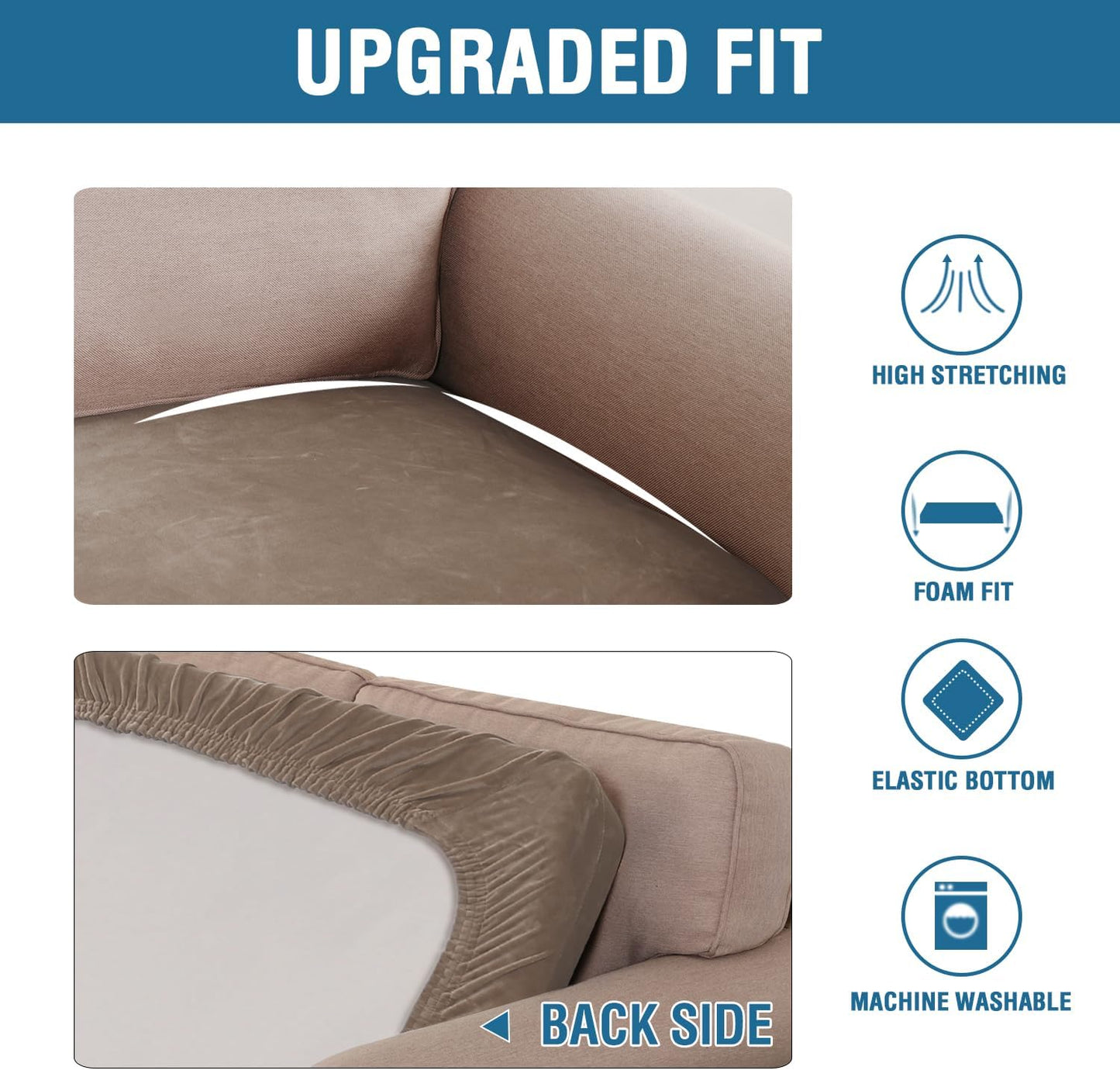 H.VERSAILTEX Velvet Stretch Individual Cushion Cover Plush Cushion Slipcover for Loveseat Sofa Furniture Protector Seat Cushion Sofa Cover (1 Piece Loveseat Cushion Cover, Mocha)