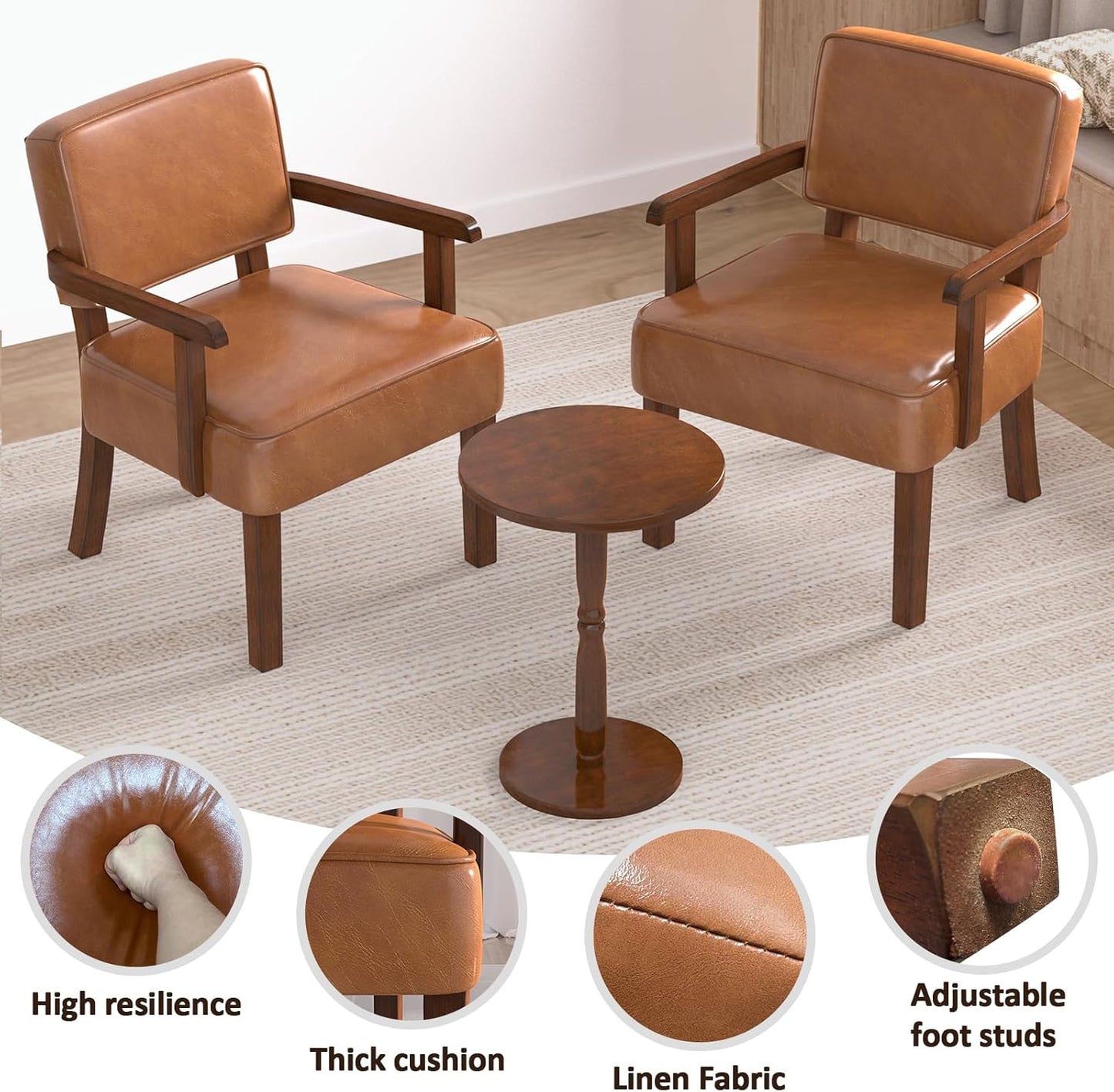 Accent Chair, PU Leather Living Room Chairs Oversize with Soft Seat and Armrests for Living Room Dinning Room Bedroom Reading Room Waiting Room