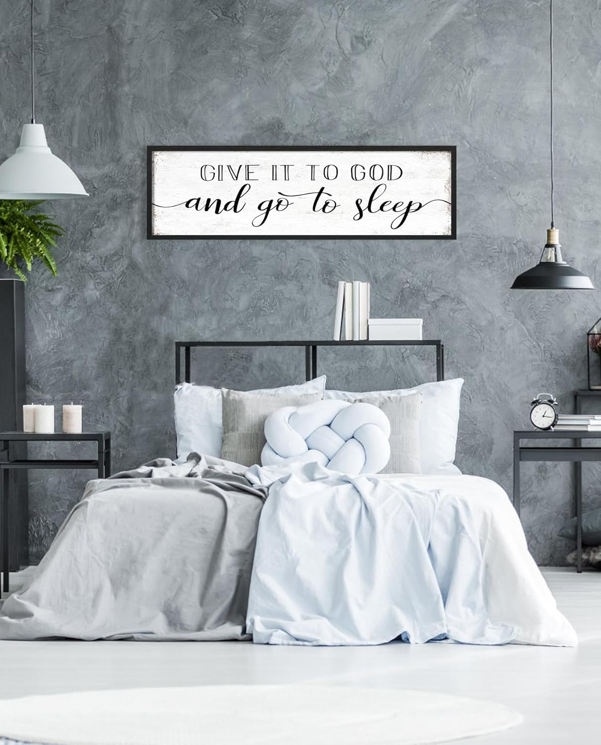 Give It to God and Go to Sleep Sign: Farmhouse Bedroom Wall Decor Above Bed Rustic Country Master Bedroom Framed Hanging Decor Country Plaque 12" x 40"