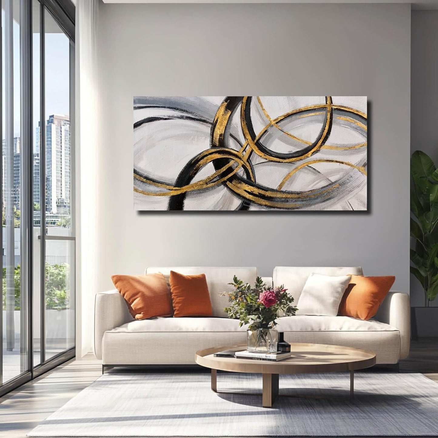 SOUGUAN Black Art Modern Art Picture for Bedroom Gray Abstract Oil Painting Home Decorations for Living Room Dining Room Office 24"x48"