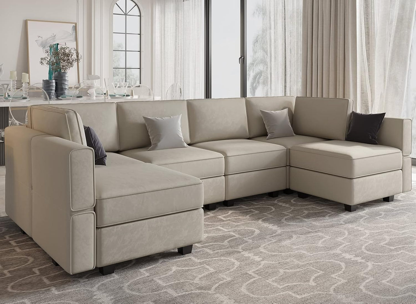 Belffin Modular U Shaped Couch with Storage Seat Reversible Sectional Sofa with Chaise Velvet Grey…