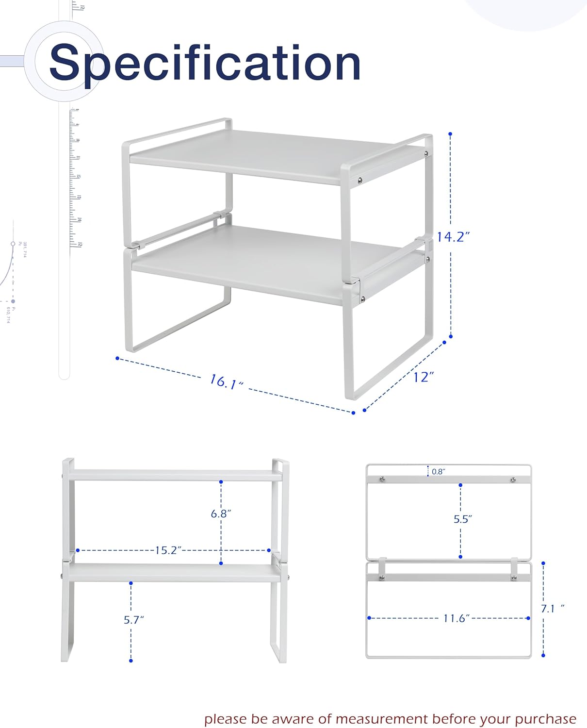Nxconsu 2Pack Cabinet Shelves Stackable Shelf Organizer Rack Riser for Kitchen Cabinet Pantry Cupboard Counter Countertop Home Organization Storage Space Saver Heavy Duty Metal Nonslip White Wide