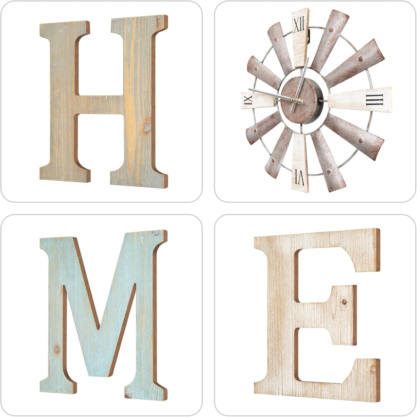 ZAZIWZ Farmhouse Home Signs with Windmill Clock Wall Decor Rustic Home Letters Wall Art for Living Room Kitchen Entryway Dining Room Bedroom (mix color)