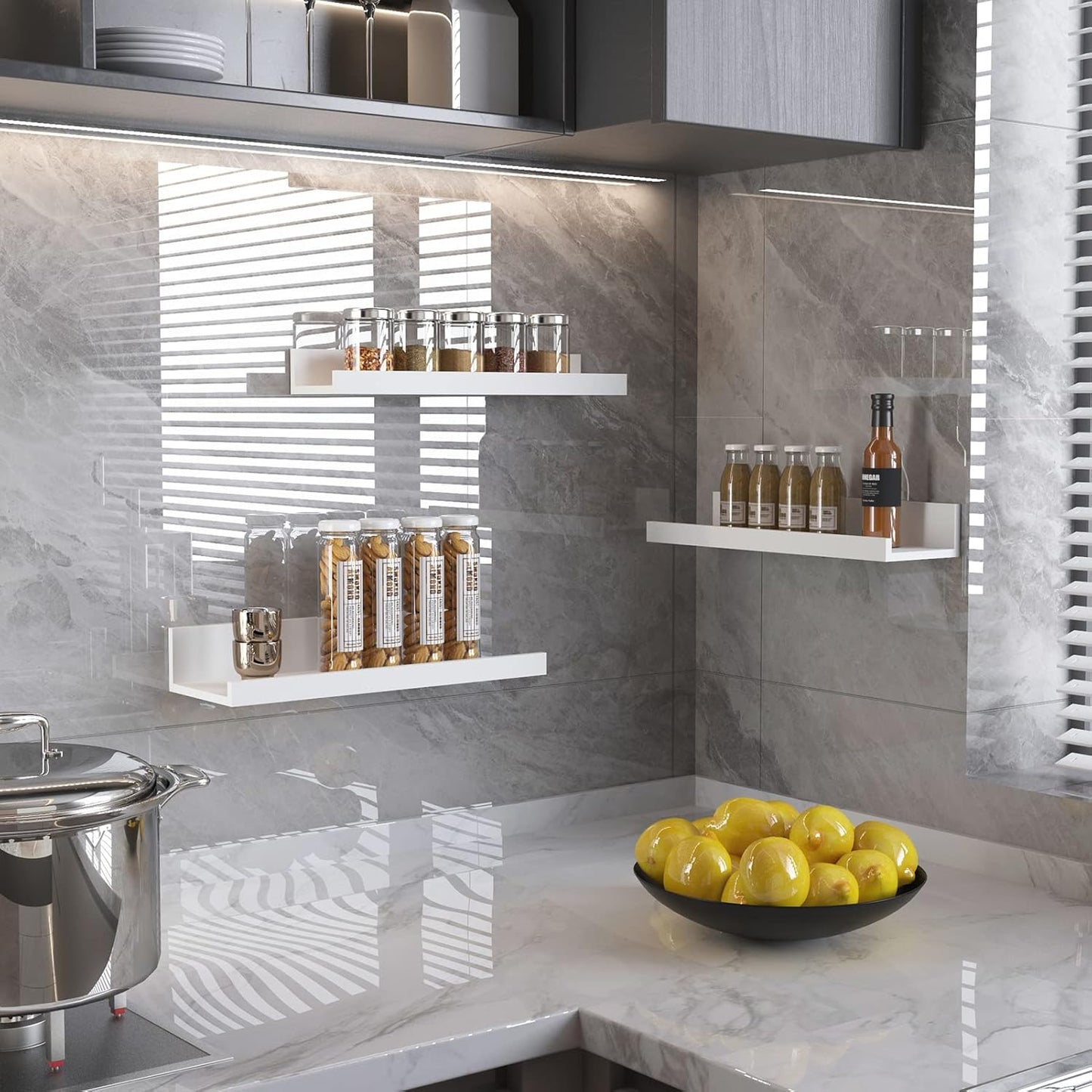 Giftgarden 16 Inch White Floating Shelves for Wall Mount, Modern Wood Wall Shelf Ledge for Bathroom Bedroom Living Room Kitchen Nursery Storage, Set of 3 Different Sizes