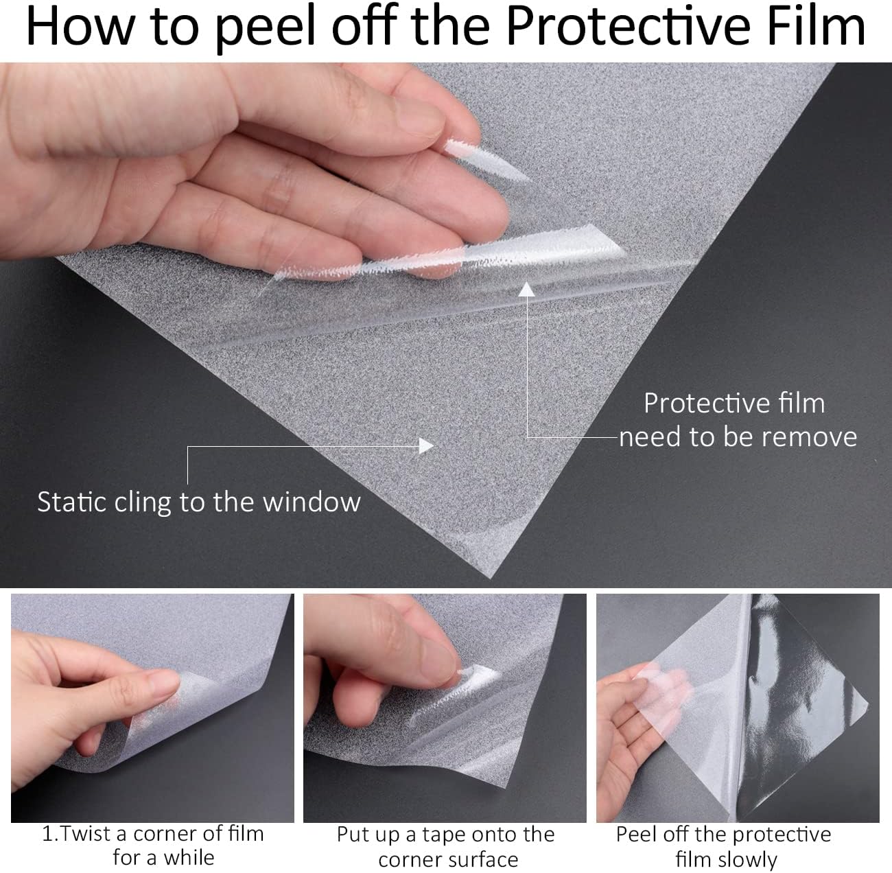 HIDBEA Frosted Window Privacy Film Heat Control UV Blocking, Static Cling Non-Adhesive Reusable Door coverings for Bathroom Home Office (Frosted, 35.4 Inch x 6.5 Feet)