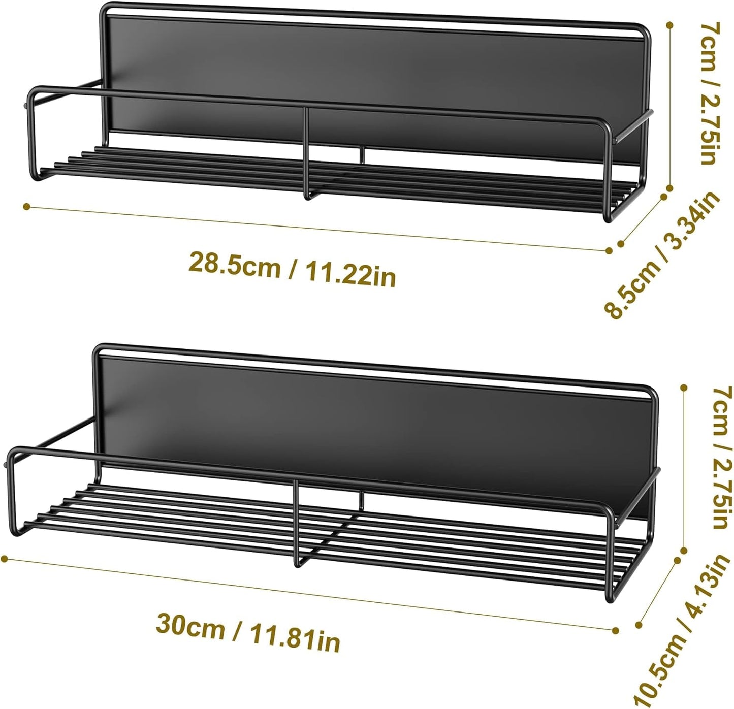 2 Pack Magnetic Spice Rack Organizer, Space Saver for Refrigerator and Microwave Oven, Magnetical Fridge Shelf for Jars, Seaoning, tins and Utensils Black