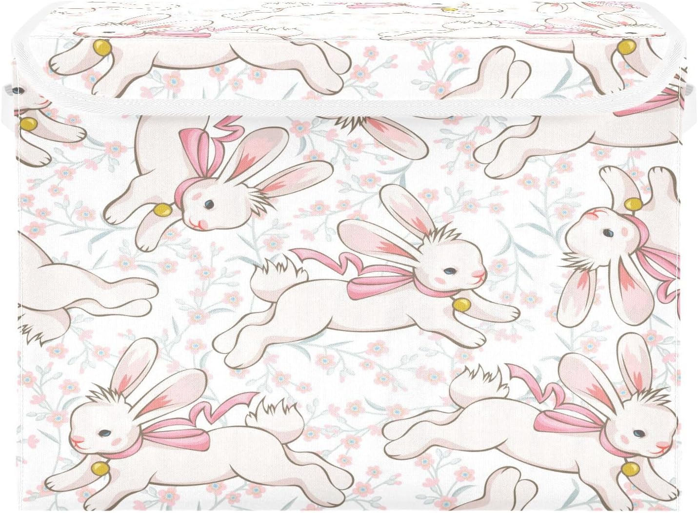 susiyo Cute Running Bunny fabric storage baskets with lids,Collapsible Storage Boxes,Foldable storage boxes with handles for Home,Office,Closet Organization