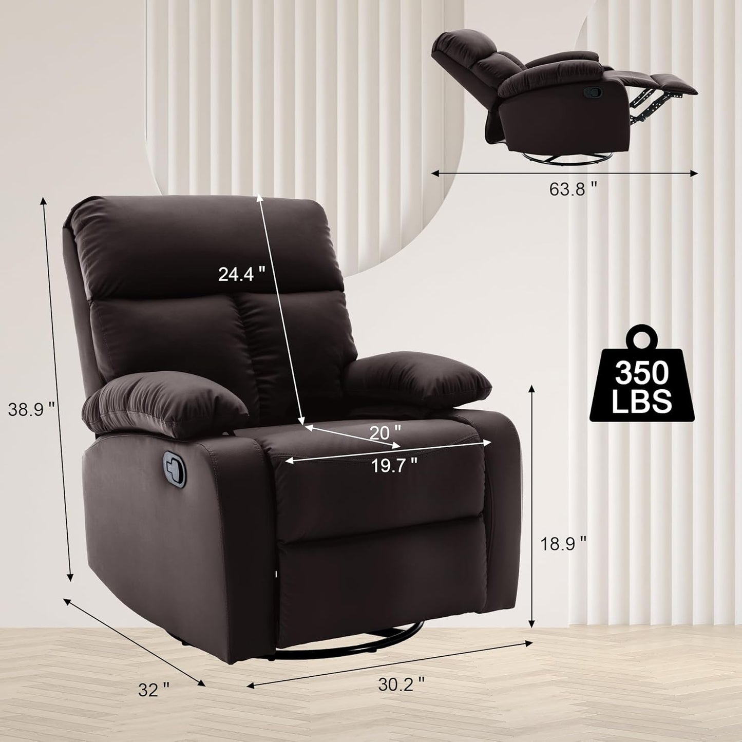Swivel Rocker Recliner, Rocking Recliners Chair for Small Spaces, Small Rocker Recliner Chair, Nursery Rocking Chairs for Living Room, RV, Nursery, Brown