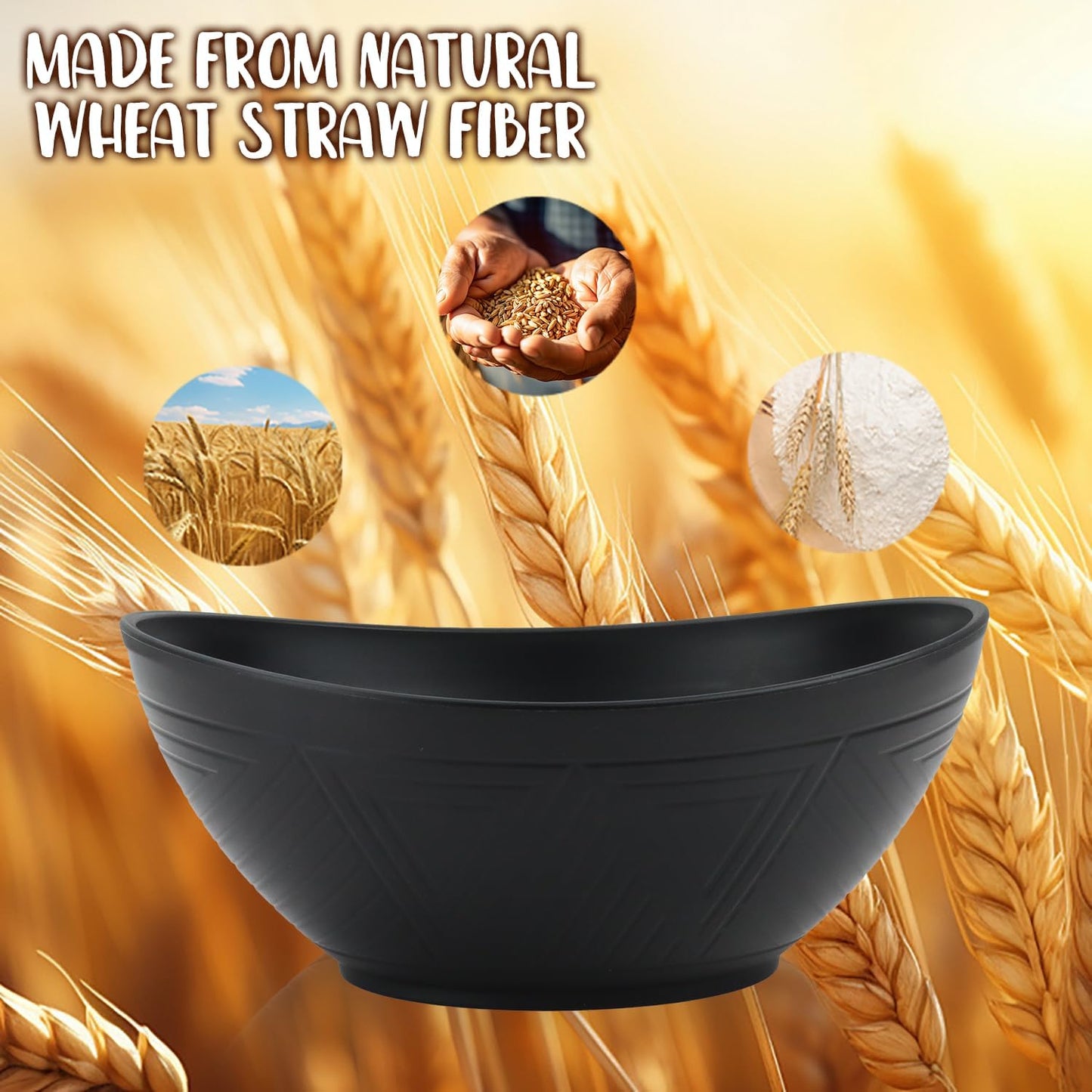 Big Wheat Straw Bowls,Unbreakable Large Salad Bowls,Dishwasher and Microware Safe Plastic Bowls Reusable,Kitchen Bowl Set for Salad,Cereal,Soup and Oatmeal.Black and White
