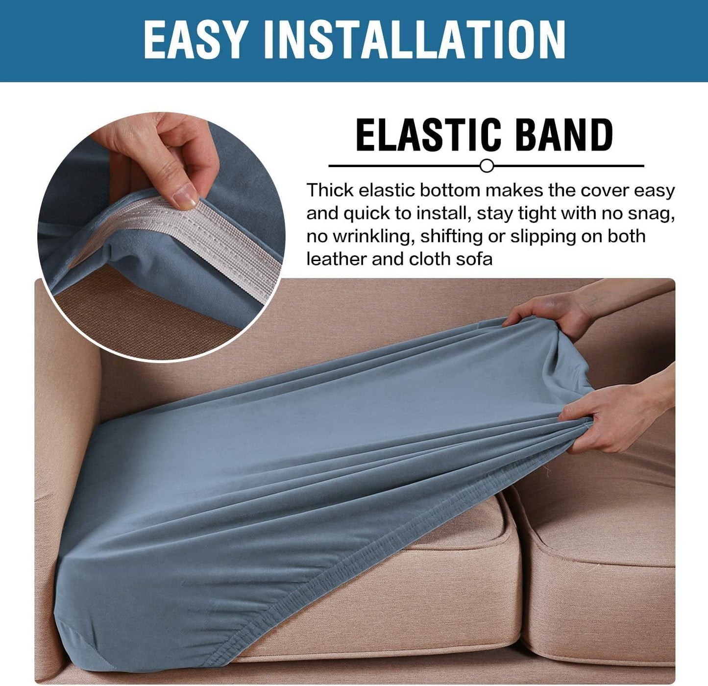 H.VERSAILTEX Velvet Stretch Couch Cushion Cover Plush Cushion Slipcover for Chair Loveseat Sofa Cushion Furniture Protector Seat Cushion Sofa Cover (2 Piece Large Sofa Cushion Covers, Stone Blue)