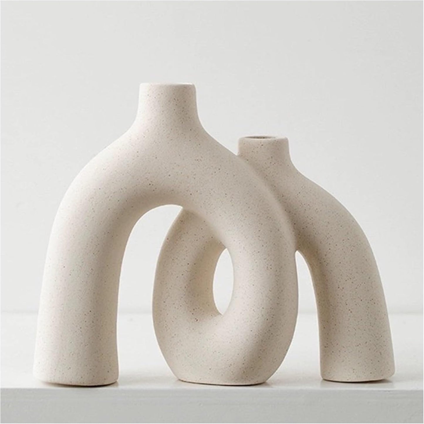 Hug Donut Decorative Vase Set - Modern Nordic Boho Style Vases Home Decor, Matte Ceramic Decorations for Living Room Shelf, Bookshelf Mantle Entryway Table or Console Décor (Cream White)