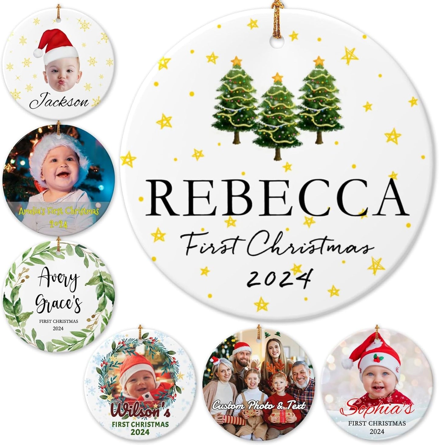 Personalized Baby Christmas Ornaments with Name 2025 Custom Babys First Christmas Name Ornaments,Double-Sided Ceramic Customized Xmas Ornaments for Christmas Tree