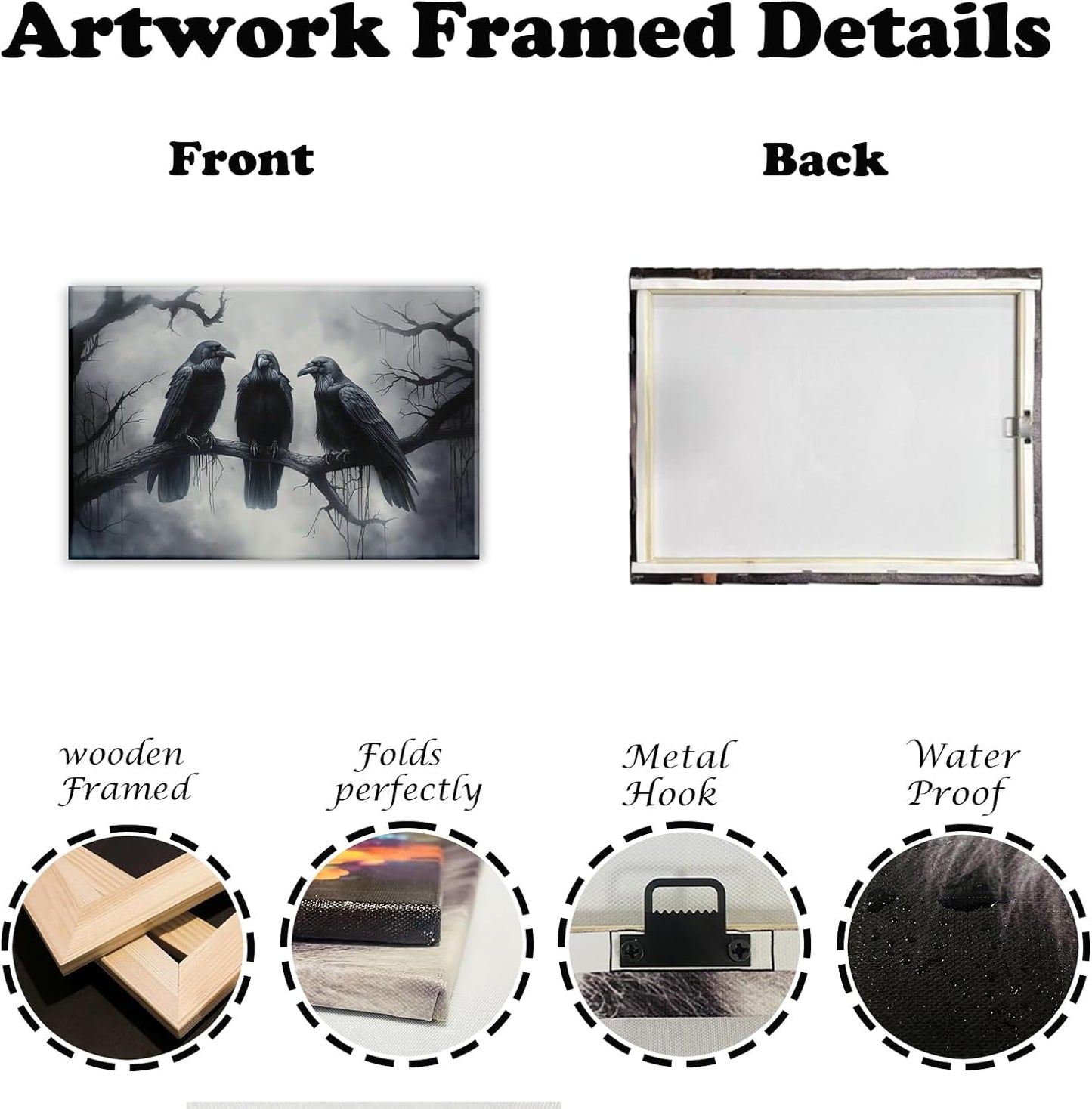 OAAPITI Halloween Wall Art Black Raven Art Poster Night Forest Landscape Pictures Print Scary Weird Black Crow Living Room Home Bedroom Decor(Artwork-5,20"x30")