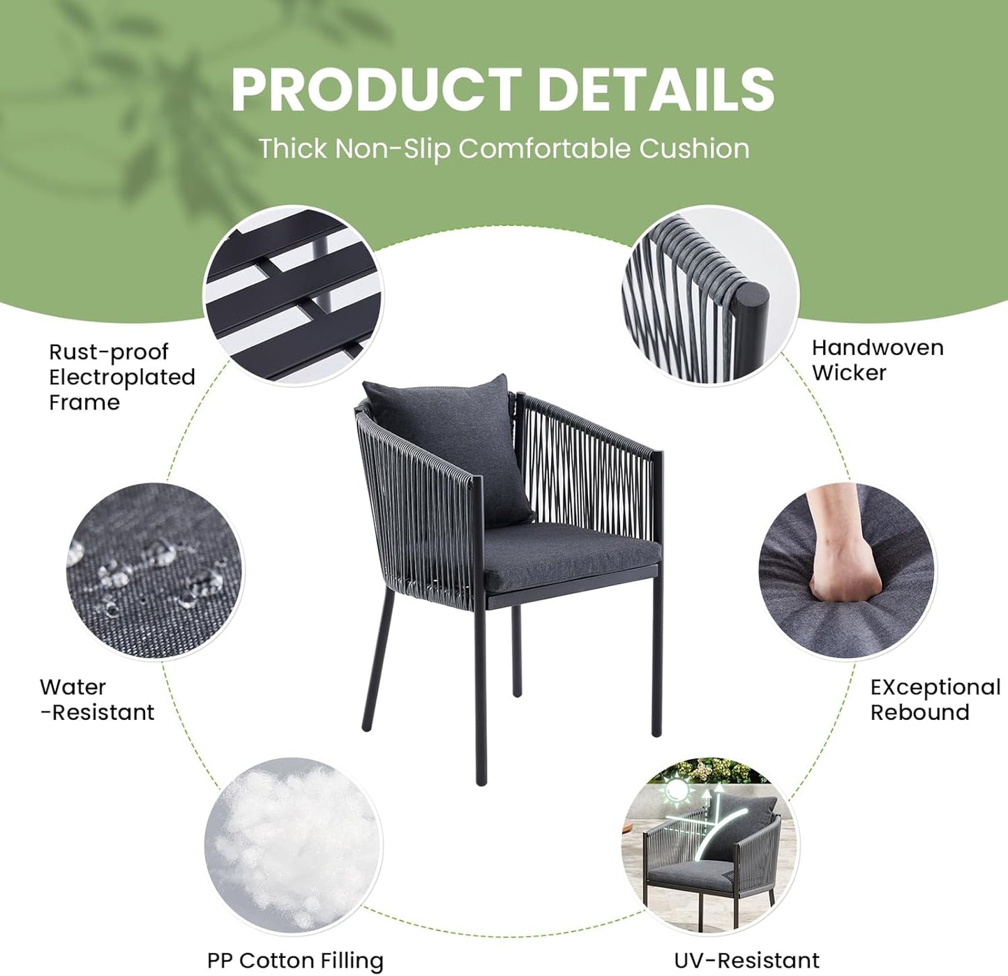 Soohow 5 Pieces Outdoor Dining Set for 4, Patio Table and Chairs Set 4 X Rattan Wicker Patio Chair with Cushions and 1 X Outdoor Table Plastic Wooden Top for Lawn, Deck Backyard, Poolside