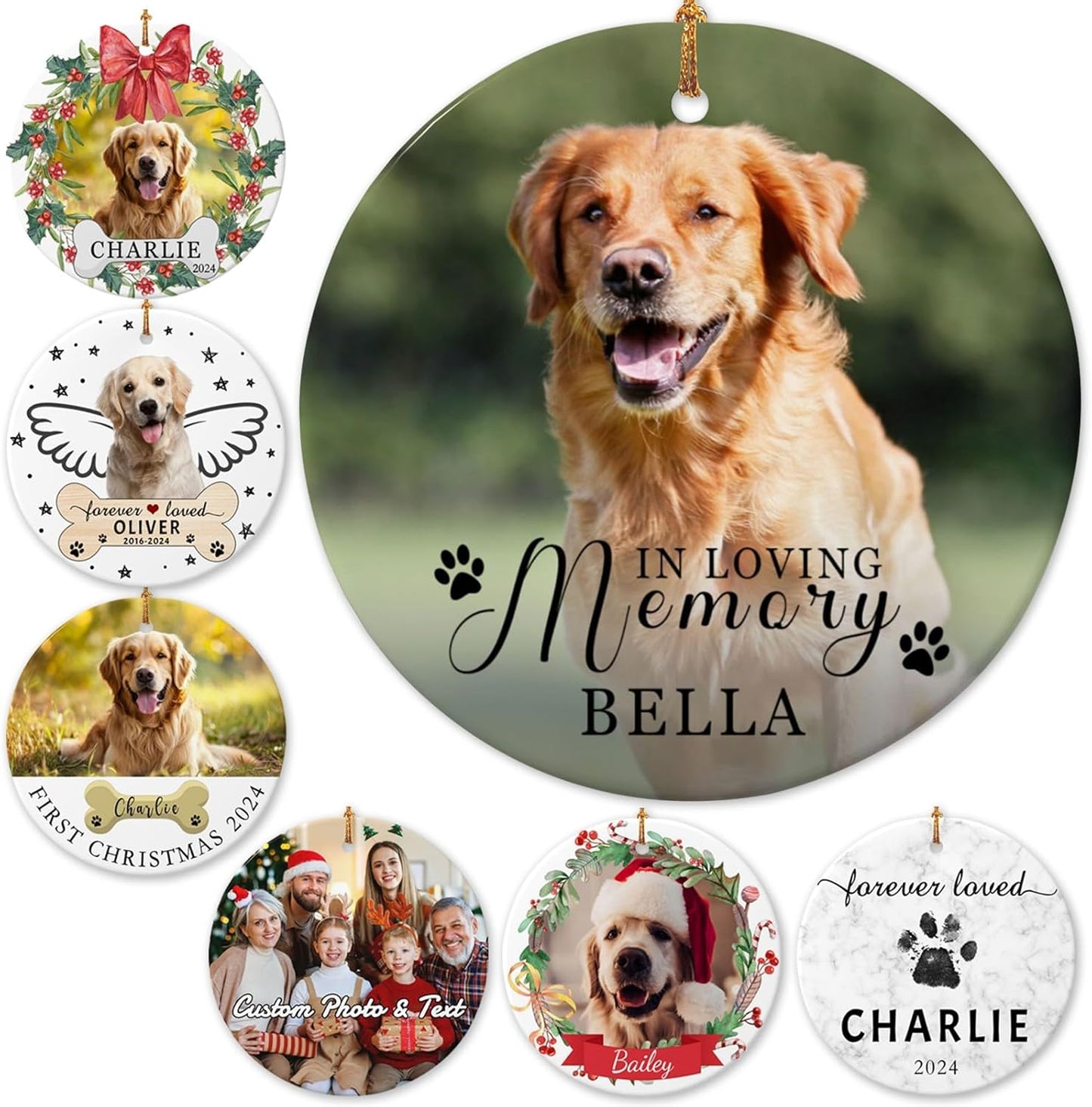 Personalized Dog Photo Ornament 2025 Custom Pet Cat Picture Name Ornaments for Christmas Tree,Dog 1st Christmas Ornament Gift, Double-Sided Ceramic Customized Xmas Ornament
