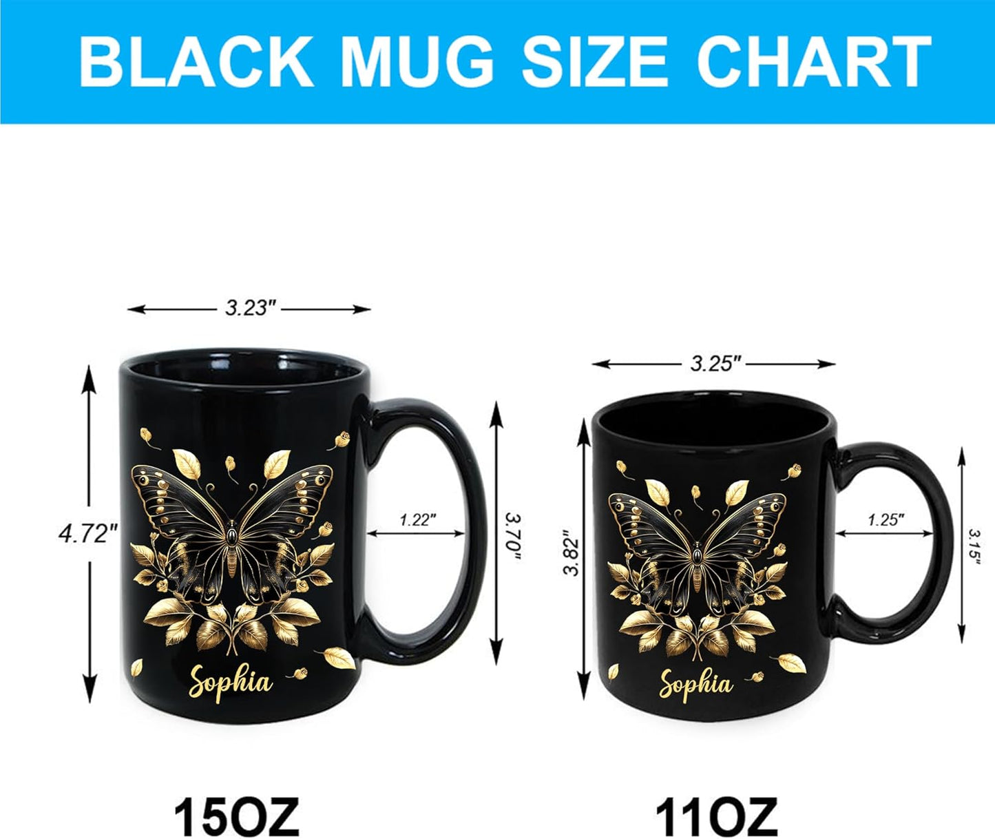 Hyturtle Personalized Yellow Butterfly Mug - Butterfly Gifts For Women Lovers - Animal Gift For Bird Lover Her - Bird Gifts For Mom on Mother Day - Custom Name Coffee Cup Ceramic Mug 11 Oz 15 Oz