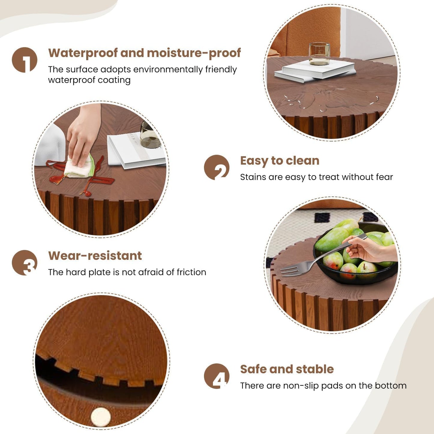 WXFKLDJ Round Nesting Coffee Table Set Cylindrical Wooden Coffee Table Sofa Center Table Circle Embossed Design Side Table for Living Room Apartment No Assembly (Striped Brown Small)