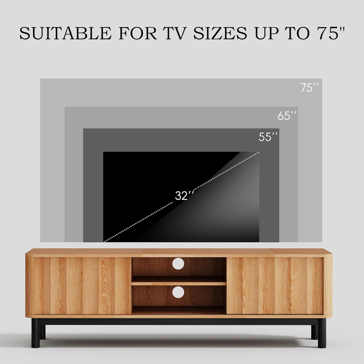 Brown Mid Century Modern TV Stand, Wood Fluted Living Room TV Stands with Storage Sliding Doors, Desert-Inspired Design MCM Entertainment Center for 55 60 65 70 75 55+ 60+ 65+ 70+ Inch
