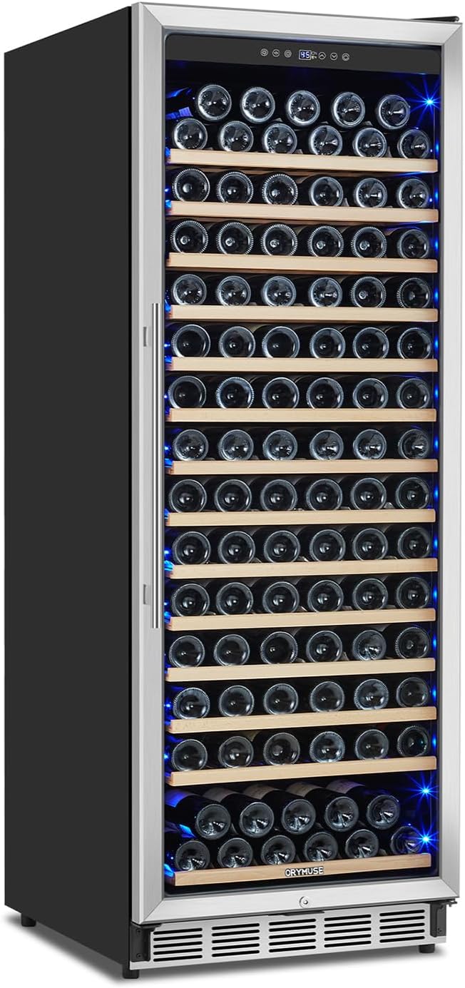 Freestanding 180 Bottle Wine Fridge - 24" Built-in Cooler with Upgraded Compressor Cooling and Intelligent Temperature Memory, Large Capacity Refrigerator